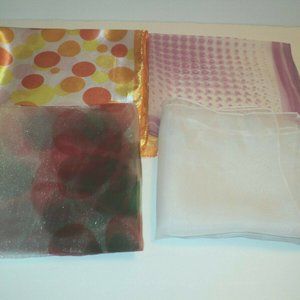 Lot of 4 Square Scarves Orange & Rust Dots, Red & Green Floral, Mauve Dot, Cream